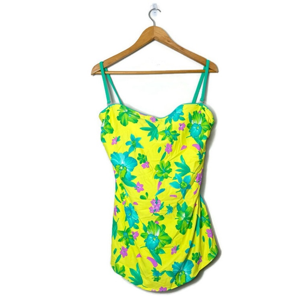 Vintage ORVIS Yellow Floral One Piece Swimsuit Bathing Suit Women’s Size 20